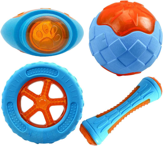 Ceprznvey Floating Dog Kit, 4 Piece Pool Toys, Pet Water Play, Teeth Cleaning Interactive Game Set with Built-in Squeaker Great Floats for Pools Beaches and Lakes